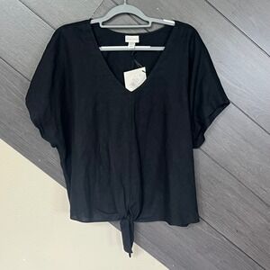 Ava‎ & Viv Linen Blend V-Neck Tie Waist Blouse